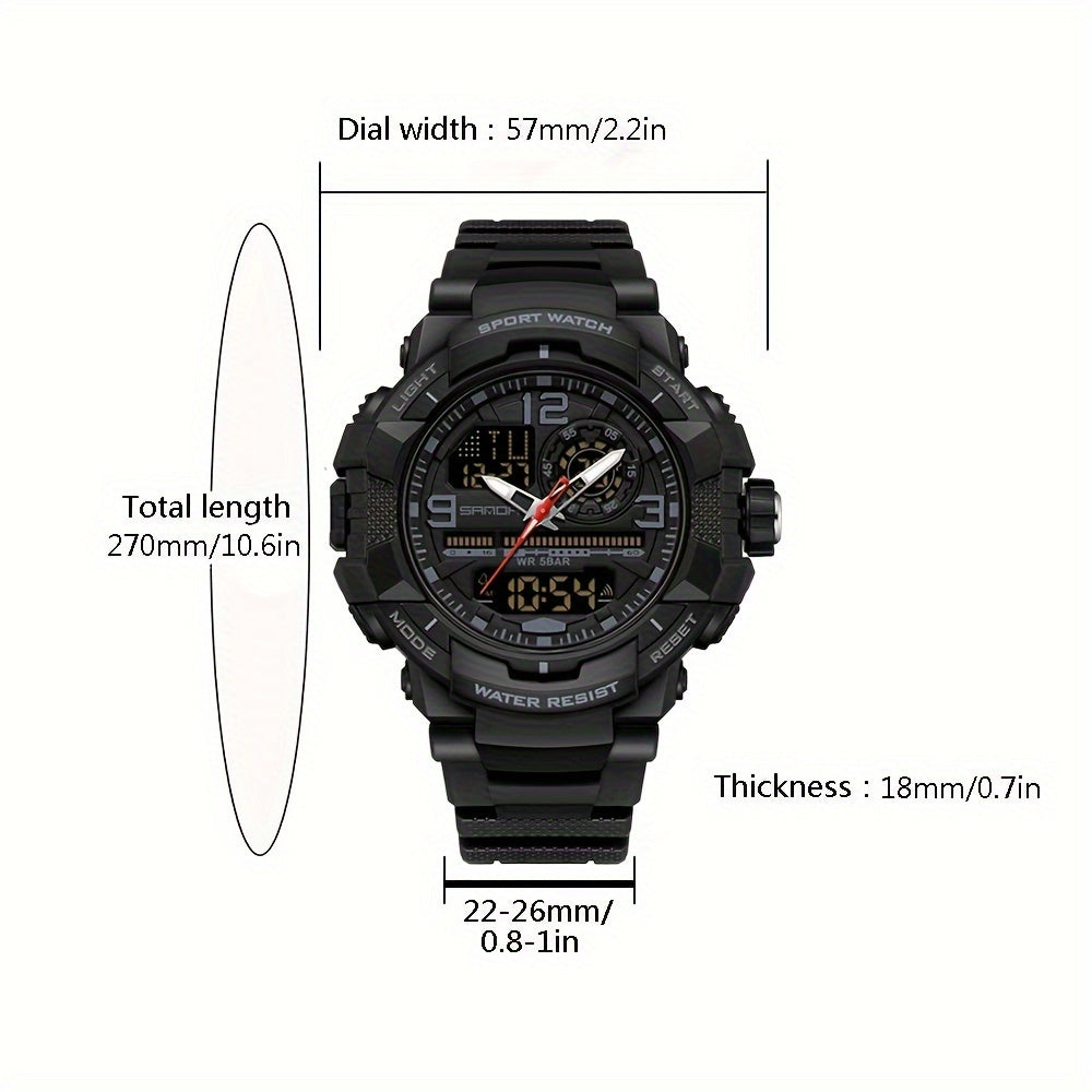 SANDA Men's Sports Watch - Multifunctional LED Digital Chronograph with Black Rubber Strap, Luminous Calendar, Stopwatch & Backlight, 5ATM Depth Resistance, Ideal for Outdoor Activities