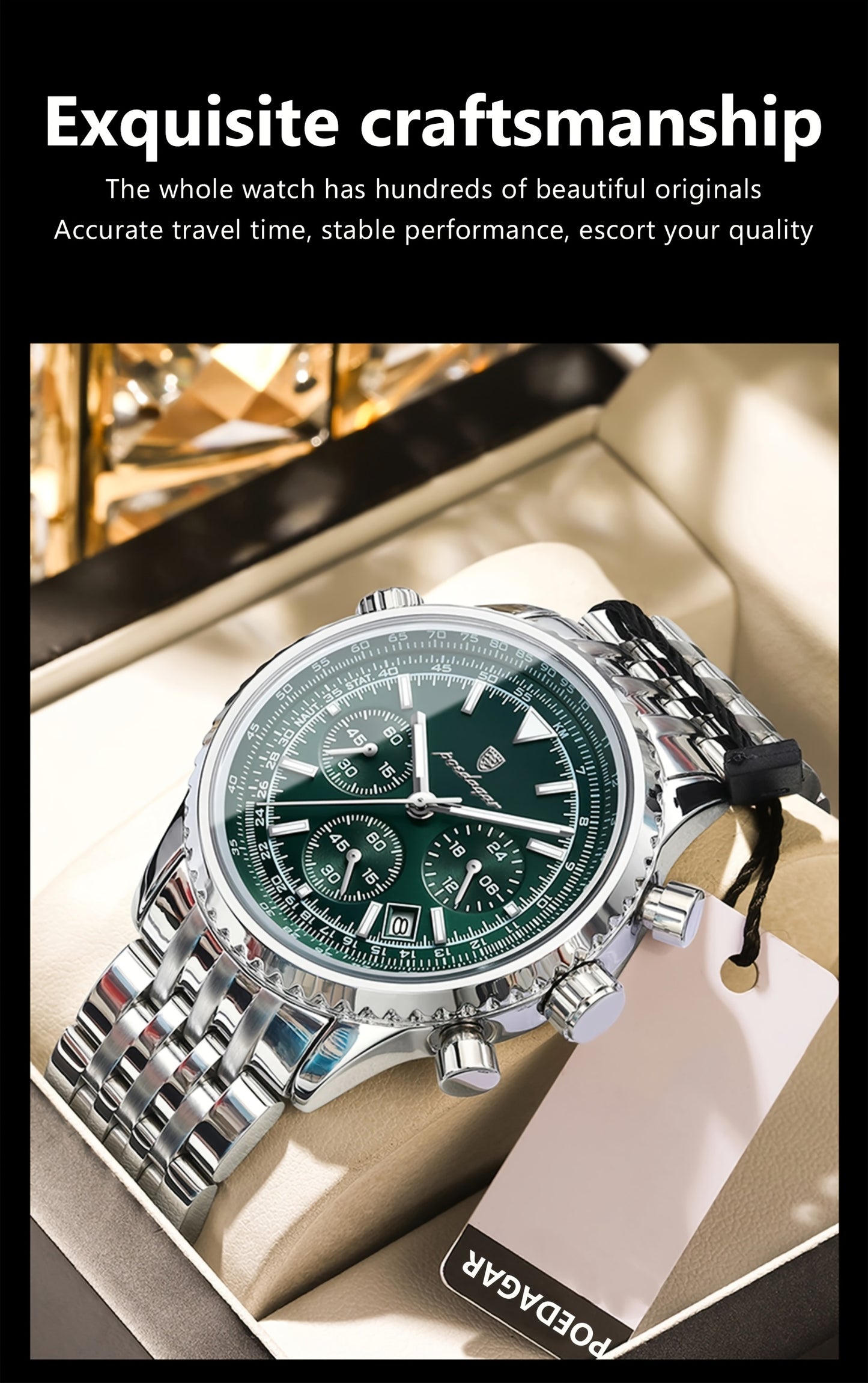 POEDAGAR Luxury 's Quartz Watch, Luminous Chronograph with Date Function, Stainless Steel Band & Zinc Alloy Case