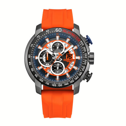 [Sporty Quartz Watch] Waterproof Sporty Men's Quartz Watch - Alloy Case, Calendar Feature, Silicone Strap