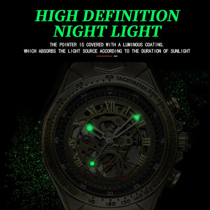 Men's wristwatch, automatic mechanical watch, double-sided skeletonized design, luminous hands, mineral glass mirror surface, fashionable and retro business watch, brown leather strap, casual Men's formal wear accessory, suit