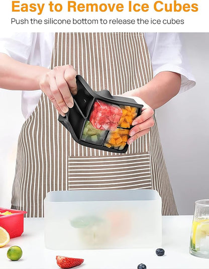 Silicone Ice Cube Trays 3 Pack – Large Square Ice Molds with Lids | BPA-Free, Flexible & Stackable (Pink, Green, Blue)