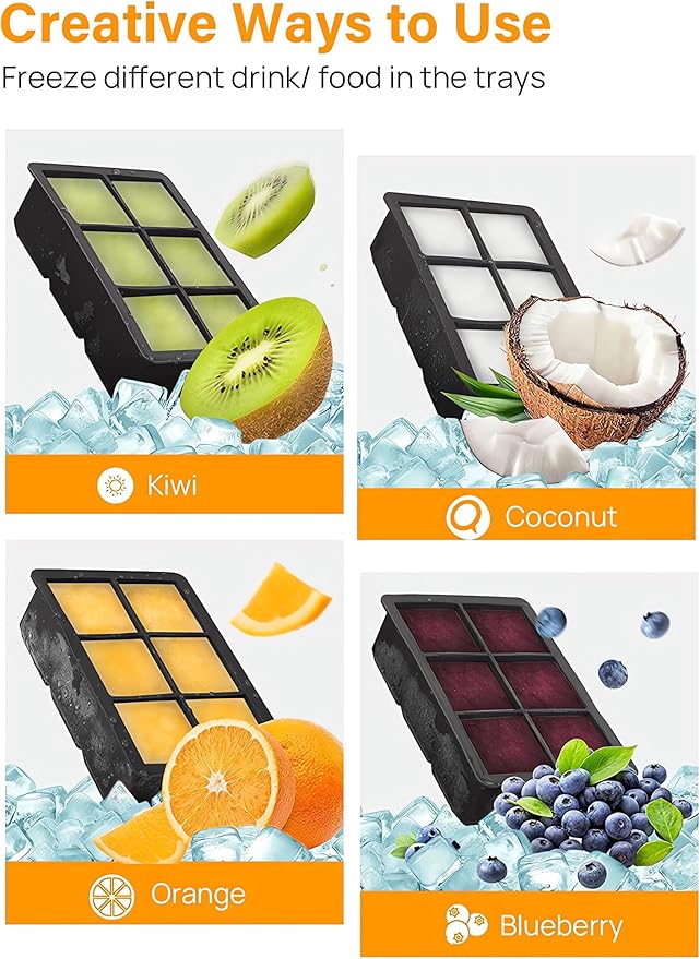 Silicone Ice Cube Trays 3 Pack – Large Square Ice Molds with Lids | BPA-Free, Flexible & Stackable (Pink, Green, Blue)