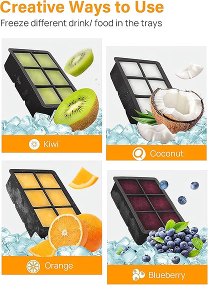 Silicone Ice Cube Trays 3 Pack – Large Square Ice Molds with Lids | BPA-Free, Flexible & Stackable (Pink, Green, Blue)