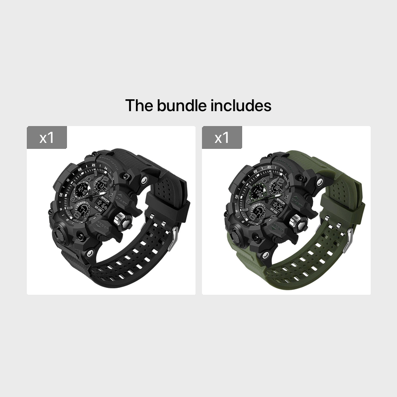 SANDA Men's Sports, Water-Resistant 50m, Dual Display Quartz Movement, Round PC Case, Faux Leather Strap, Luminous Hands, Battery Powered Electronic Wristwatch