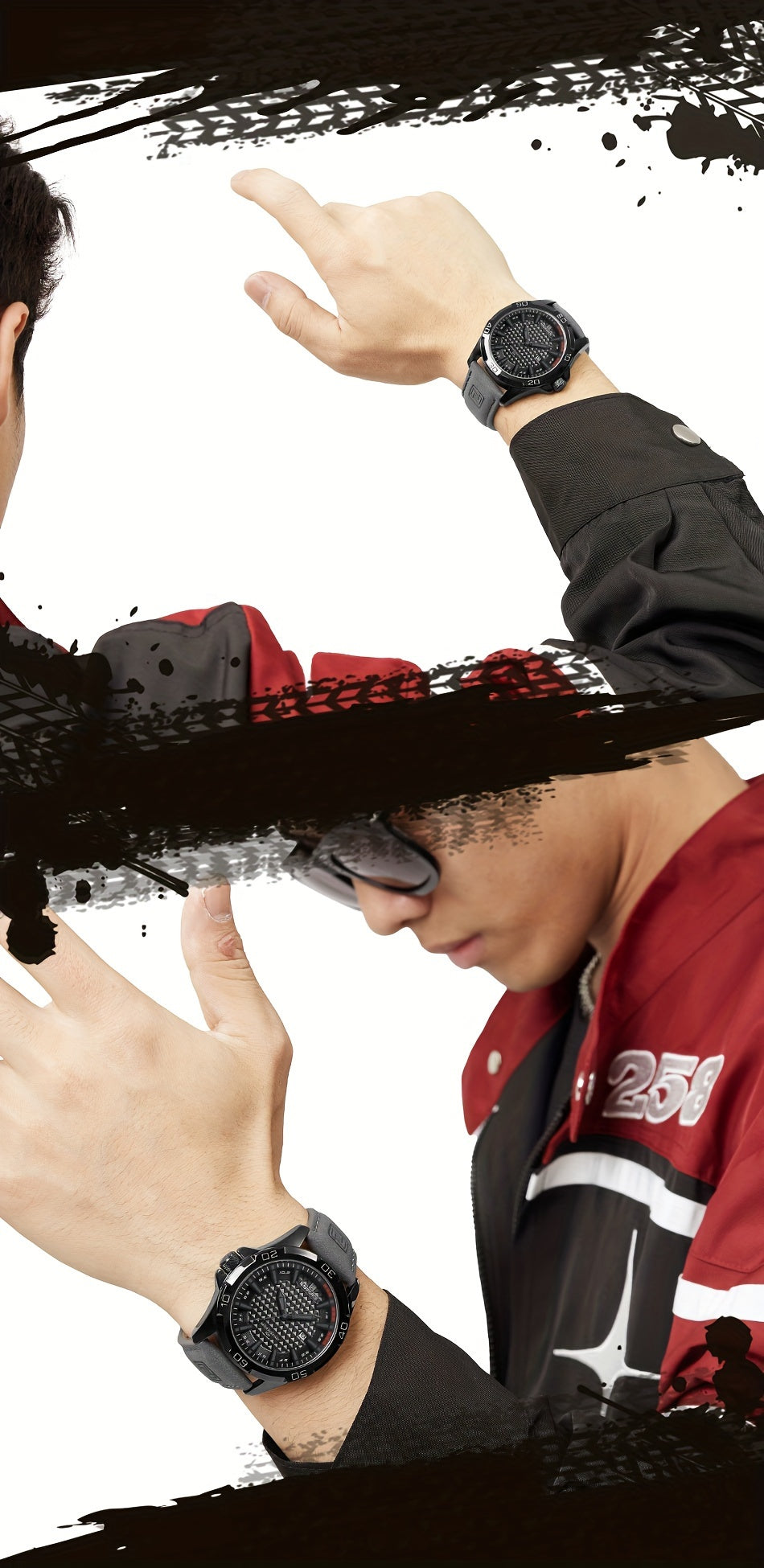 NAVIFORCE Men'S Quartz Watch NF8023, Casual Style, Round Alloy Case, Genuine Leather Strap, Carbon Fiber Dial, 3ATM Water Resistant, Battery Powered Electronic Movement