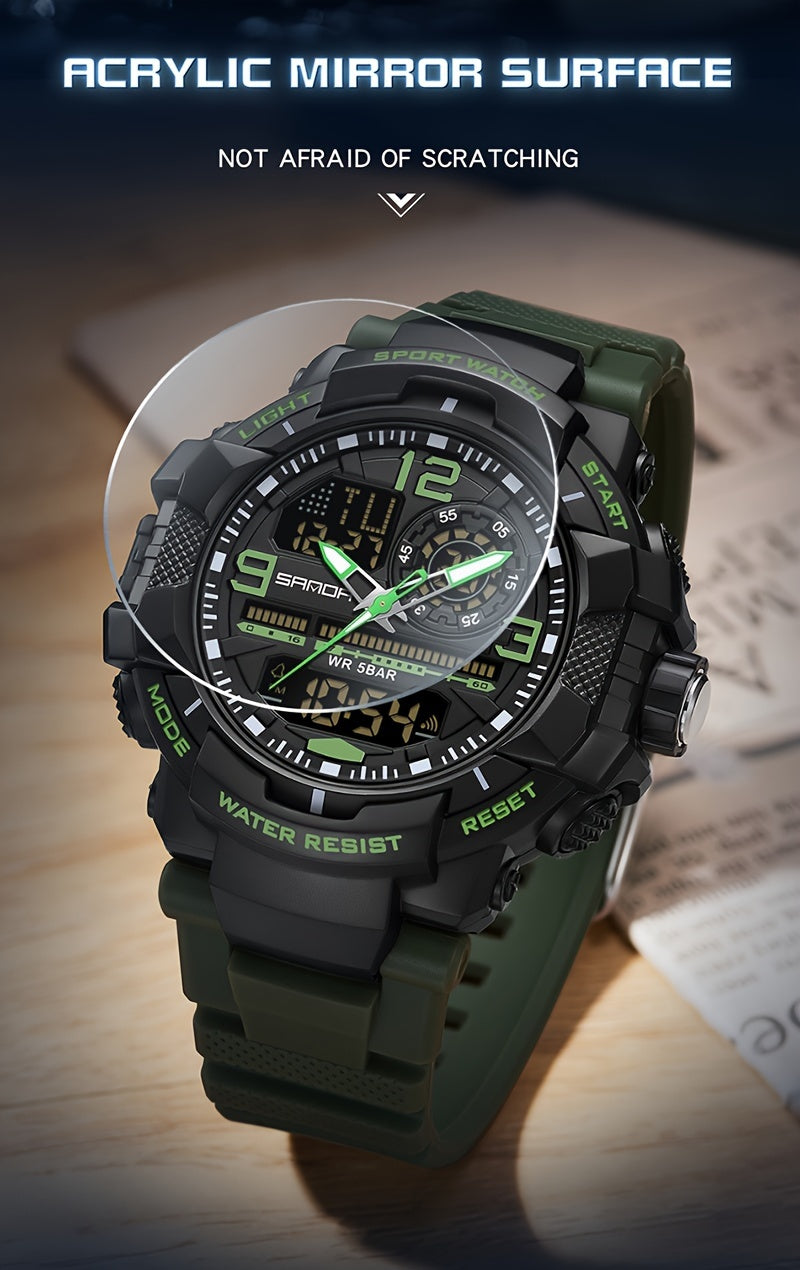 SANDA Men's Sports Watch - Multifunctional LED Digital Chronograph with Black Rubber Strap, Luminous Calendar, Stopwatch & Backlight, 5ATM Depth Resistance, Ideal for Outdoor Activities