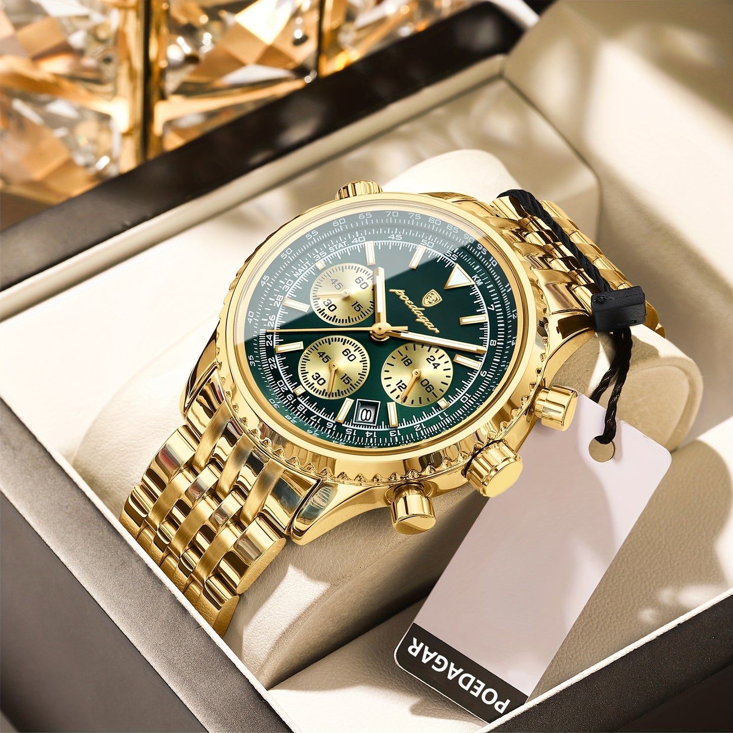 POEDAGAR Luxury 's Quartz Watch, Luminous Chronograph with Date Function, Stainless Steel Band & Zinc Alloy Case