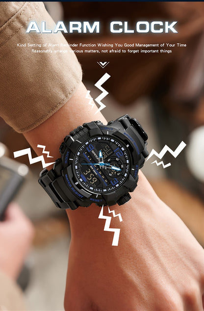 SANDA Men's Sports Watch - Multifunctional LED Digital Chronograph with Black Rubber Strap, Luminous Calendar, Stopwatch & Backlight, 5ATM Depth Resistance, Ideal for Outdoor Activities