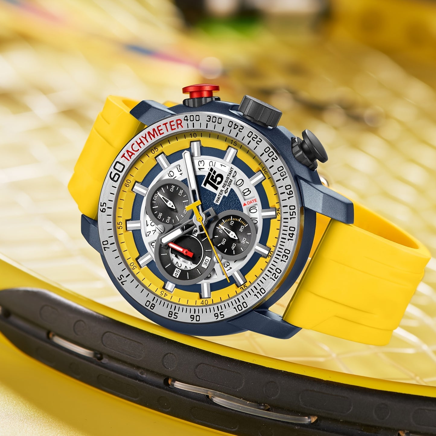 [Sporty Quartz Watch] Waterproof Sporty Men's Quartz Watch - Alloy Case, Calendar Feature, Silicone Strap