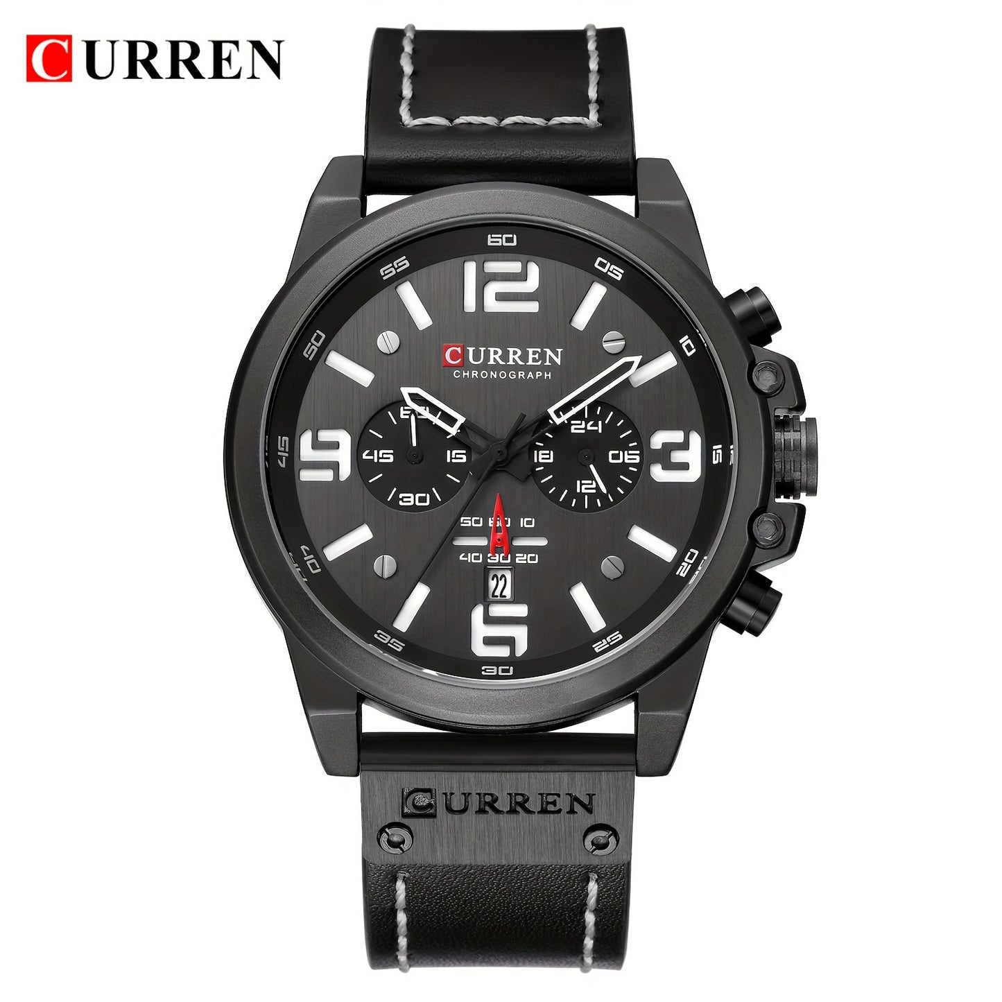 CURREN Men'S Sports with Multifunctional Timing, Waterproof Faux Leather Strap, Quartz Movement, Date Display, Chronograph Function, Stop, Dial, Brown Strap, Casual Style