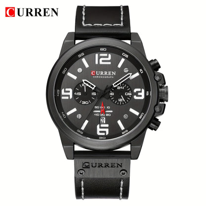 CURREN Men'S Sports with Multifunctional Timing, Waterproof Faux Leather Strap, Quartz Movement, Date Display, Chronograph Function, Stop, Dial, Brown Strap, Casual Style
