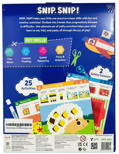 Scissor Skills Activity Book for Kids – 25 Fun Cutting & Craft Projects with 2 Child-Safe Scissors | Fine Motor Skills Preschool Craft Kit for Boys & Girls Ages 3–7