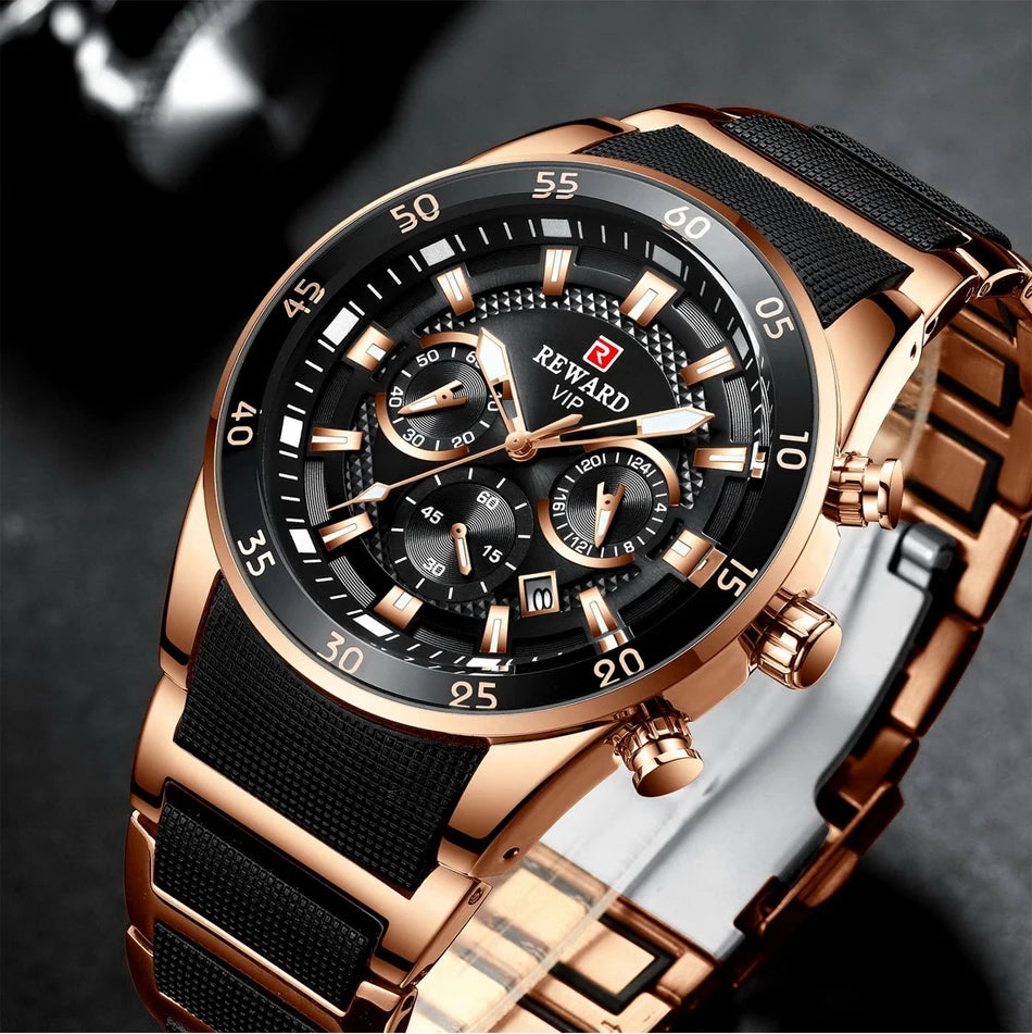 REWARD Men’s Luxury Quartz Chronograph Steel Watch