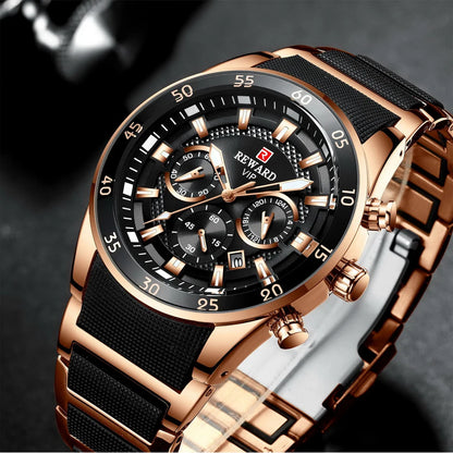 REWARD Men’s Luxury Quartz Chronograph Steel Watch