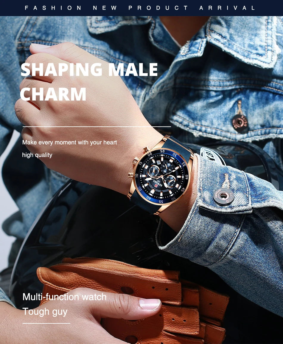REWARD Men’s Luxury Quartz Chronograph Steel Watch