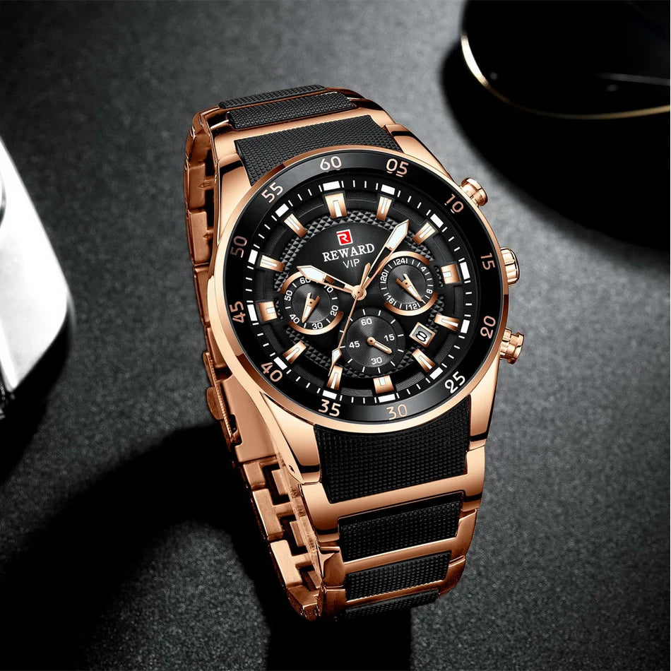 REWARD Men’s Luxury Quartz Chronograph Steel Watch