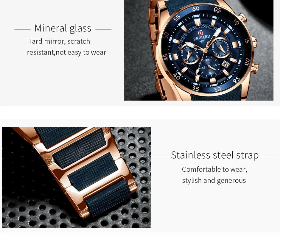 REWARD Men’s Luxury Quartz Chronograph Steel Watch