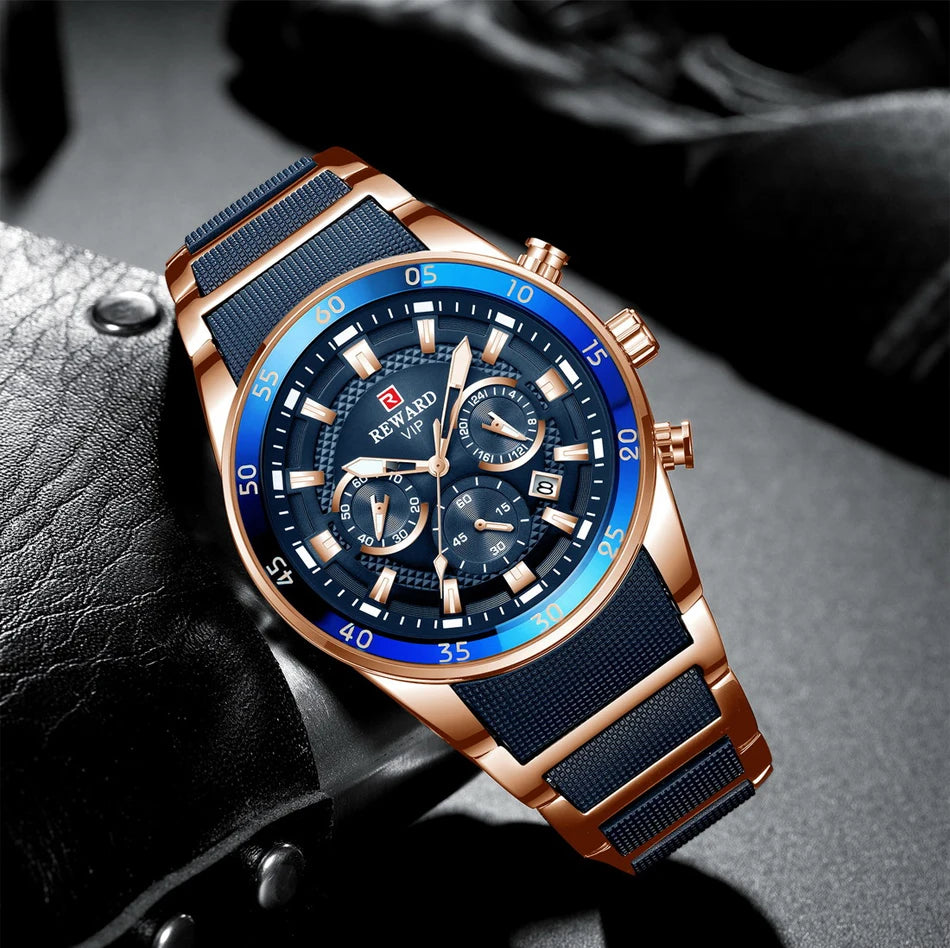 REWARD Men’s Luxury Quartz Chronograph Steel Watch