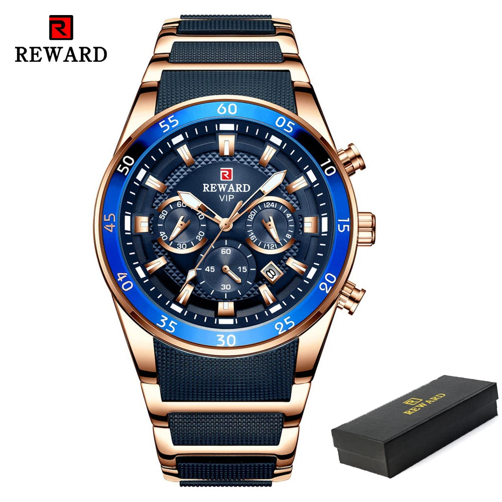 REWARD Men’s Luxury Quartz Chronograph Steel Watch