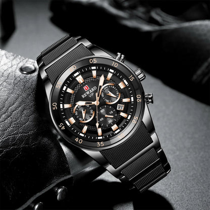 REWARD Men’s Luxury Quartz Chronograph Steel Watch