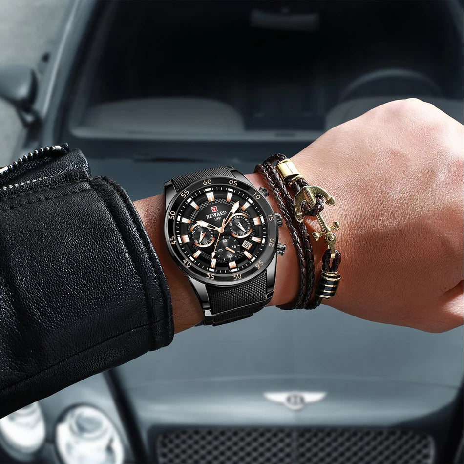 REWARD Men’s Luxury Quartz Chronograph Steel Watch