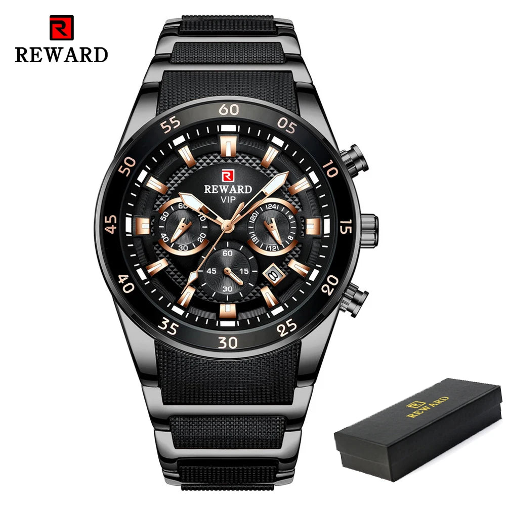 REWARD Men’s Luxury Quartz Chronograph Steel Watch