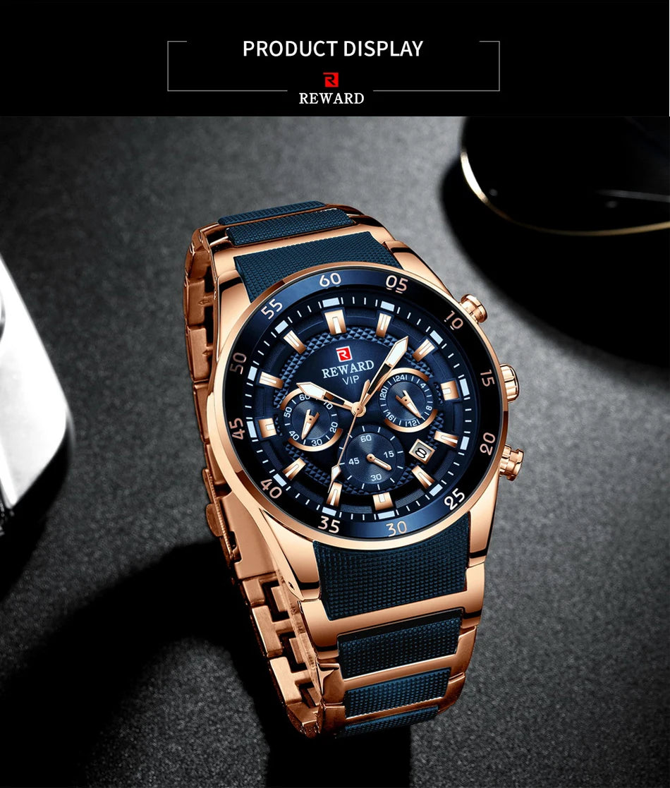 REWARD Men’s Luxury Quartz Chronograph Steel Watch
