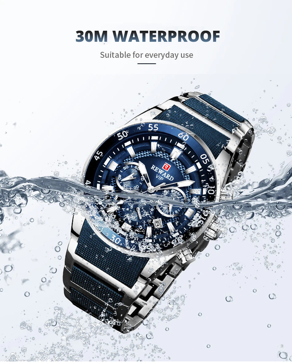 REWARD Men’s Luxury Quartz Chronograph Steel Watch