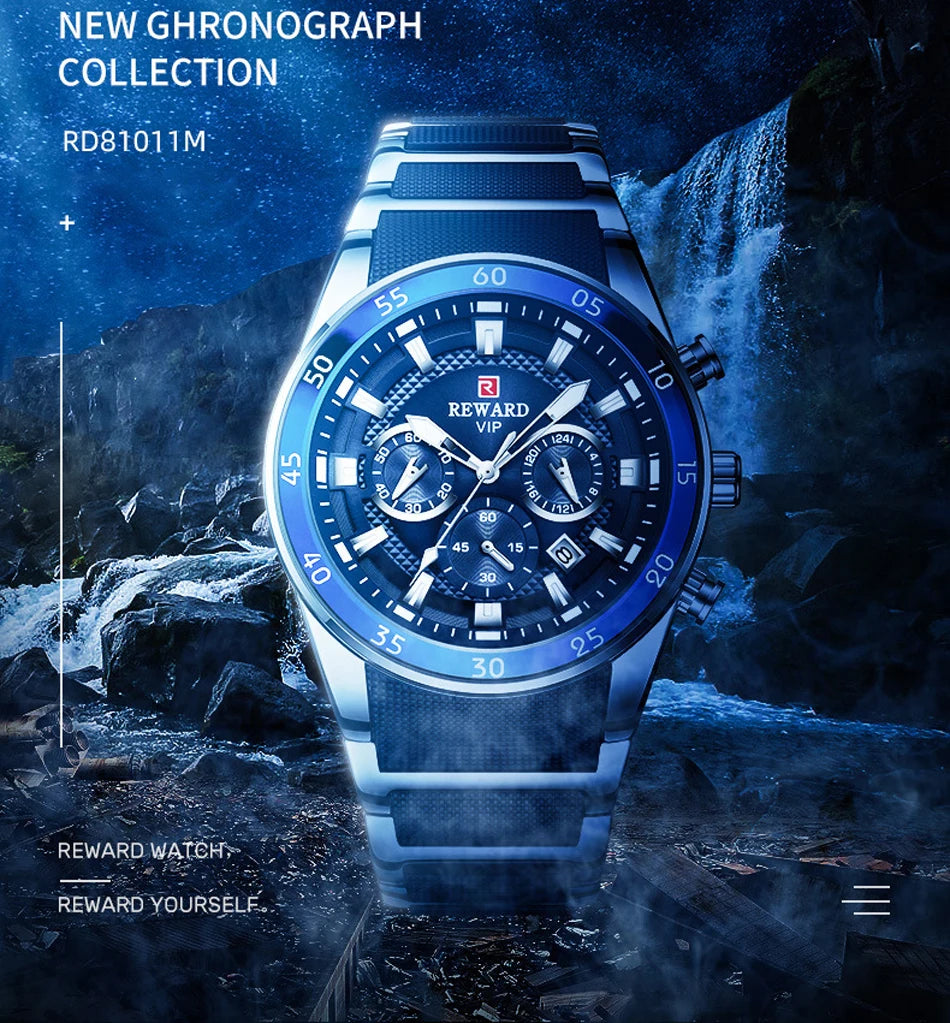 REWARD Men’s Luxury Quartz Chronograph Steel Watch