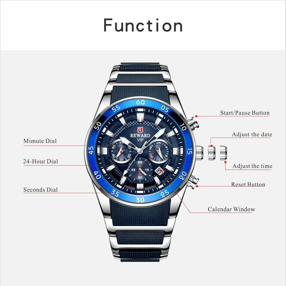 REWARD Men’s Luxury Quartz Chronograph Steel Watch