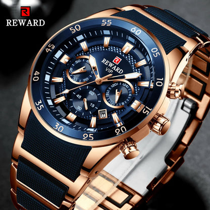 REWARD Men’s Luxury Quartz Chronograph Steel Watch