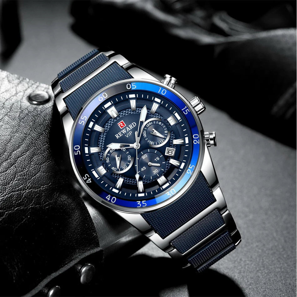 REWARD Men’s Luxury Quartz Chronograph Steel Watch