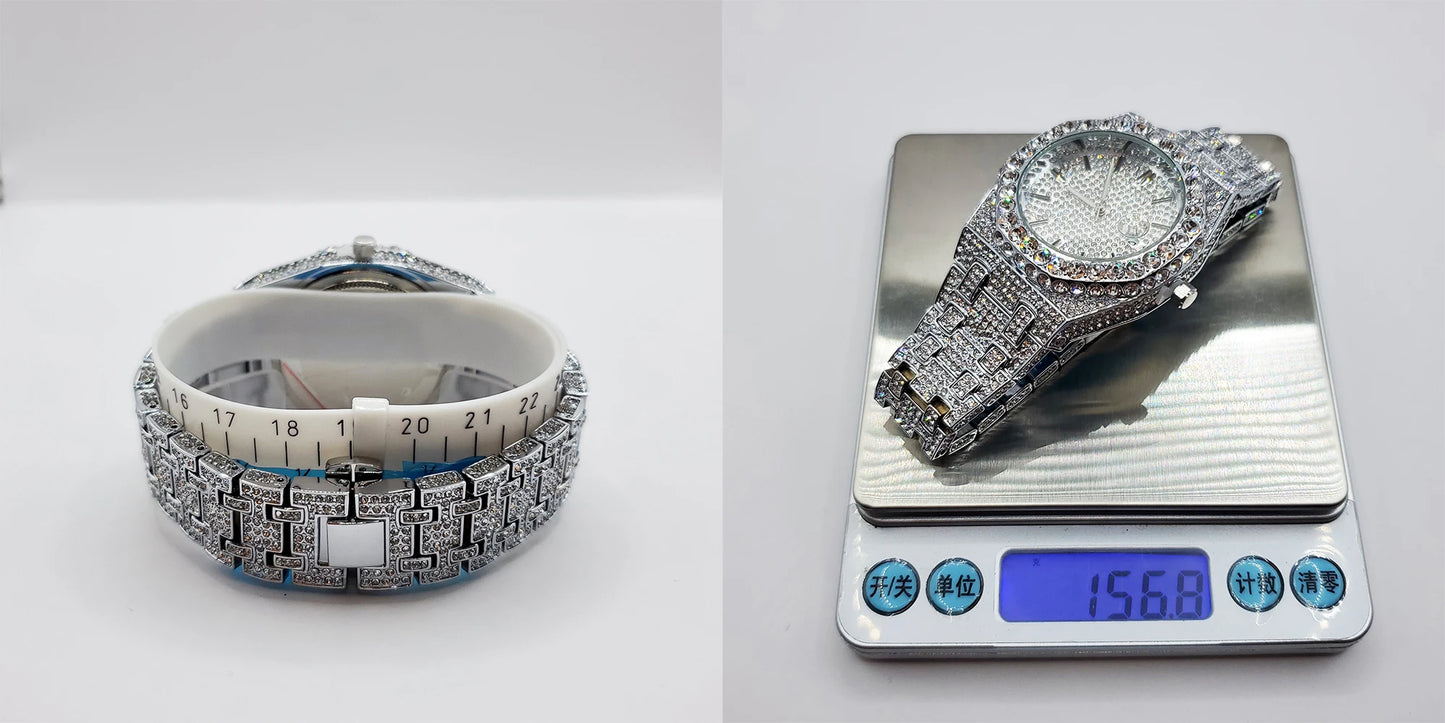 Men’s Luxury Octagonal Quartz Watch with Diamond Bezel