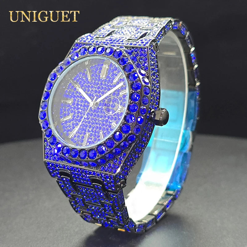 Men’s Luxury Octagonal Quartz Watch with Diamond Bezel