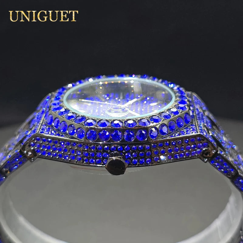 Men’s Luxury Octagonal Quartz Watch with Diamond Bezel