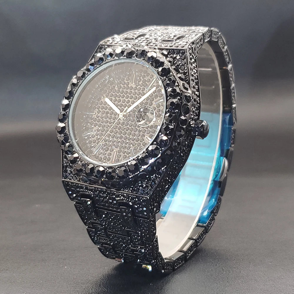 Men’s Luxury Octagonal Quartz Watch with Diamond Bezel