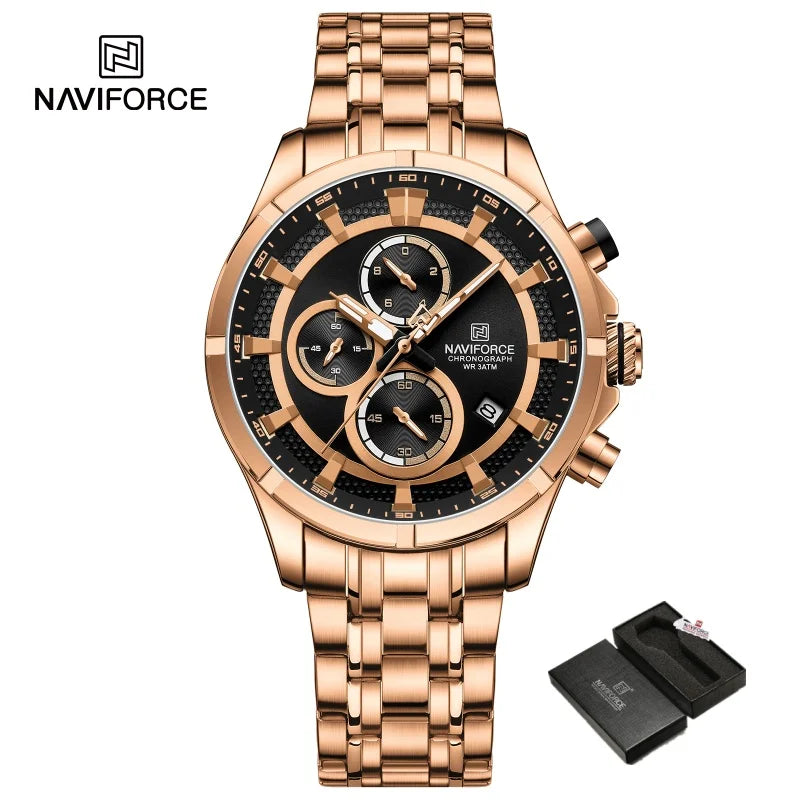 NAVIFORCE Men's Watch Luxury Business Luminous Waterproof Stainless Steel Strap Chronograph Quartz Wristwatch Relogio Masculino