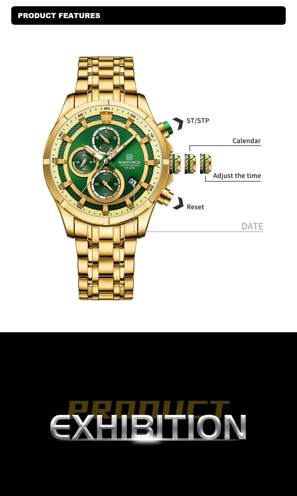 NAVIFORCE Men's Watch Luxury Business Luminous Waterproof Stainless Steel Strap Chronograph Quartz Wristwatch Relogio Masculino