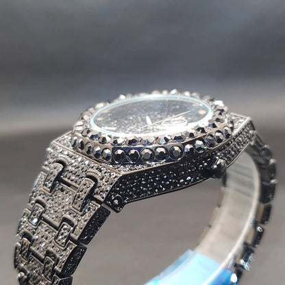 Men’s Luxury Octagonal Quartz Watch with Diamond Bezel