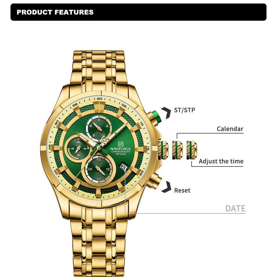 NAVIFORCE Men's Watch Luxury Business Luminous Waterproof Stainless Steel Strap Chronograph Quartz Wristwatch Relogio Masculino