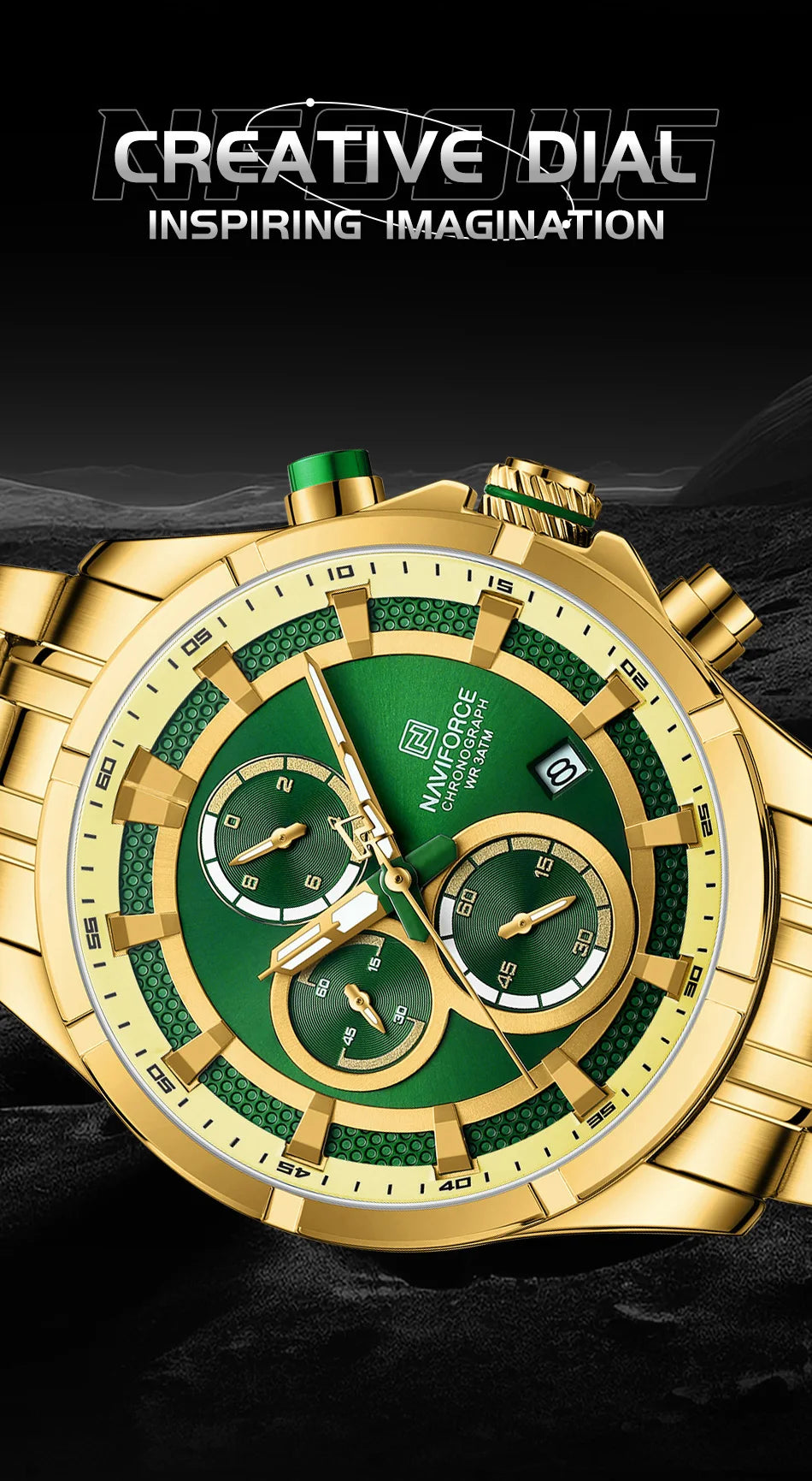 NAVIFORCE Men's Watch Luxury Business Luminous Waterproof Stainless Steel Strap Chronograph Quartz Wristwatch Relogio Masculino