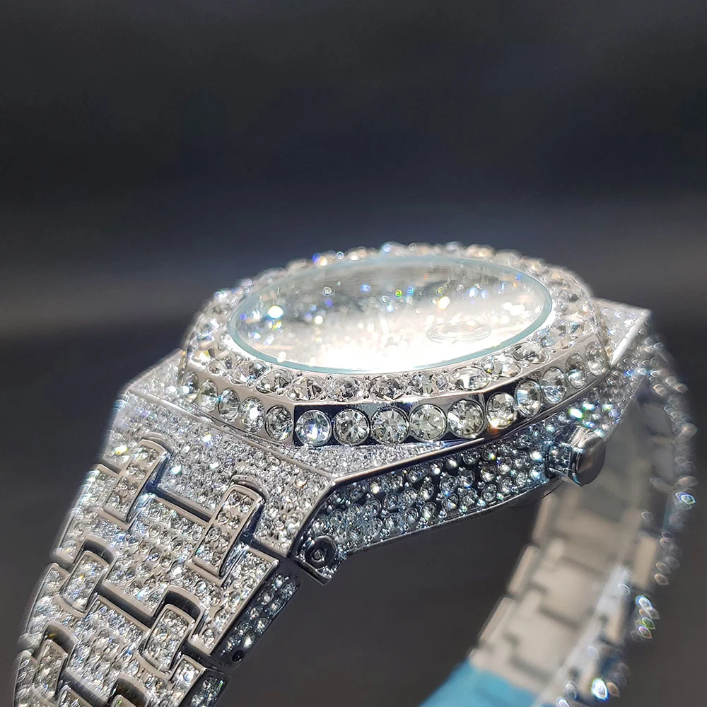 Men’s Luxury Octagonal Quartz Watch with Diamond Bezel