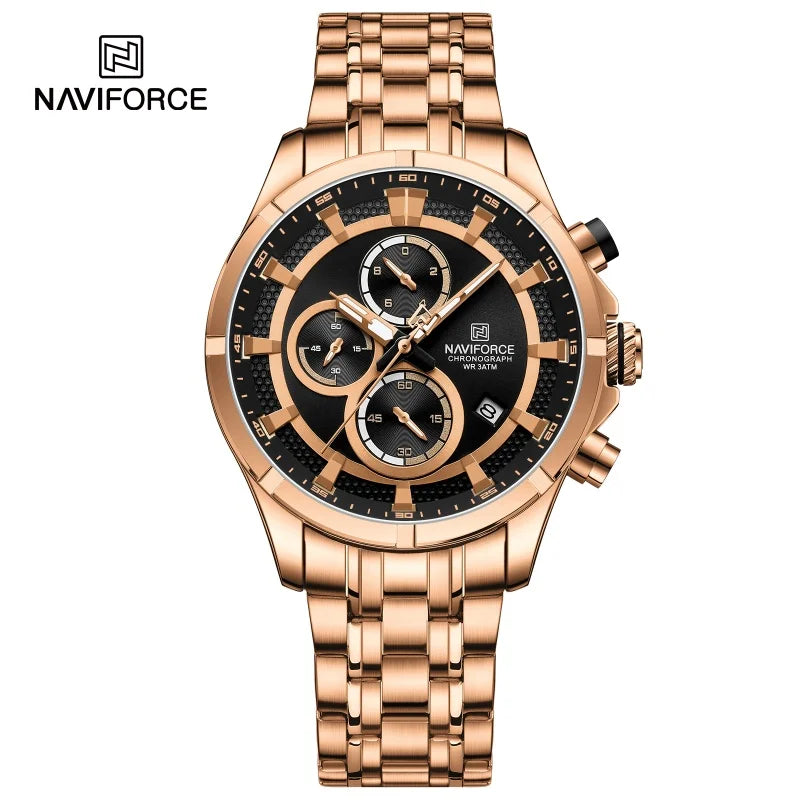NAVIFORCE Men's Watch Luxury Business Luminous Waterproof Stainless Steel Strap Chronograph Quartz Wristwatch Relogio Masculino