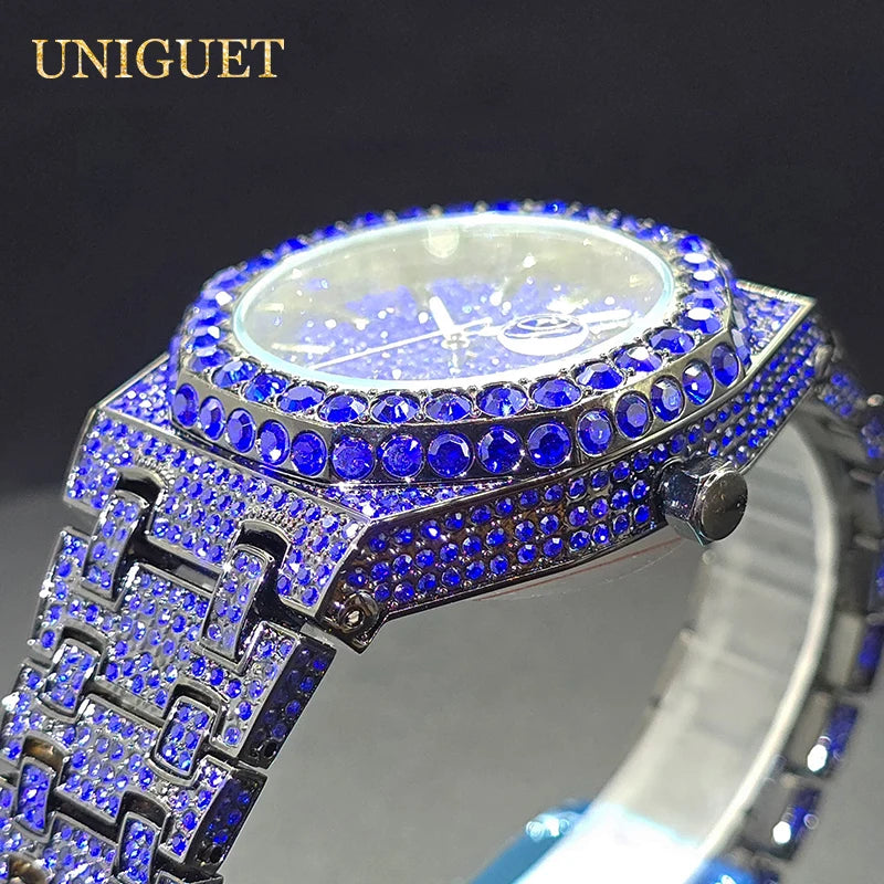 Men’s Luxury Octagonal Quartz Watch with Diamond Bezel