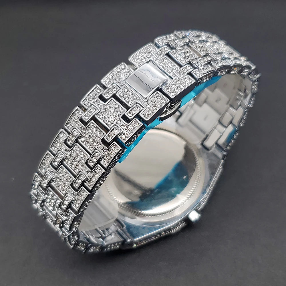 Men’s Luxury Octagonal Quartz Watch with Diamond Bezel