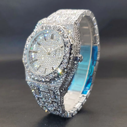 Men’s Luxury Octagonal Quartz Watch with Diamond Bezel