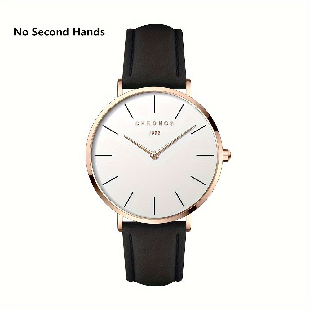 CHRONOS Men'S Classic Minimalist Watch - High Quality up to 30m, Quartz Movement Watch with Black Strap, Everyday & Formal Wear for Business, Sports, Gifts - Ideal for Men, Students, Professionals - Birthday/Christmas Present