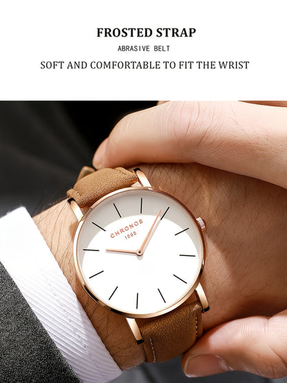 CHRONOS Men'S Classic Minimalist Watch - High Quality up to 30m, Quartz Movement Watch with Black Strap, Everyday & Formal Wear for Business, Sports, Gifts - Ideal for Men, Students, Professionals - Birthday/Christmas Present