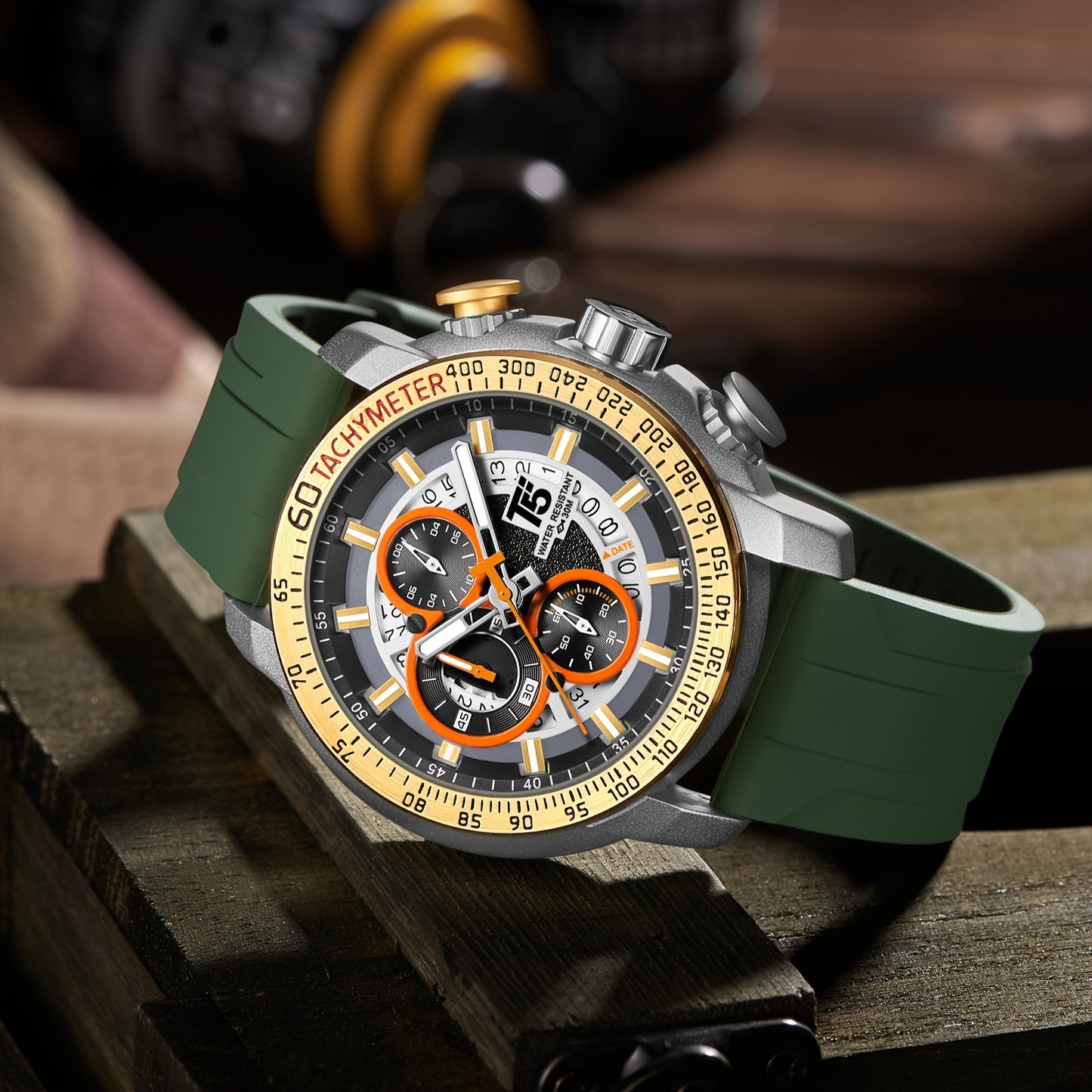 [Sporty Quartz Watch] Waterproof Sporty Men's Quartz Watch - Alloy Case, Calendar Feature, Silicone Strap