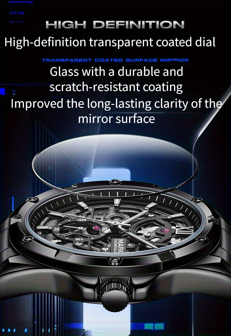 MARK FAIRWHALE Men's Mechanical Watch - Automatic winding, Stainless Steel Case & Dial, Luminous Hands for Day/Night Visibility, Business & Formal/Casual Events - No Battery Needed, Ideal Father's Day/Graduation/Teacher's Day